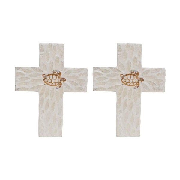 2PK LVD Medium Coastal Ivory Turtle Cross Home & Living Decor 21x16x2cm