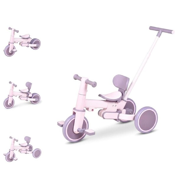 Advwin 5-in-1 Toddler Tricycle with Push Handle Baby Balance Bike with Backrest and Pedal Toddler Ride on Bicycle Toy for 1-5 Year Old Boys and Girls