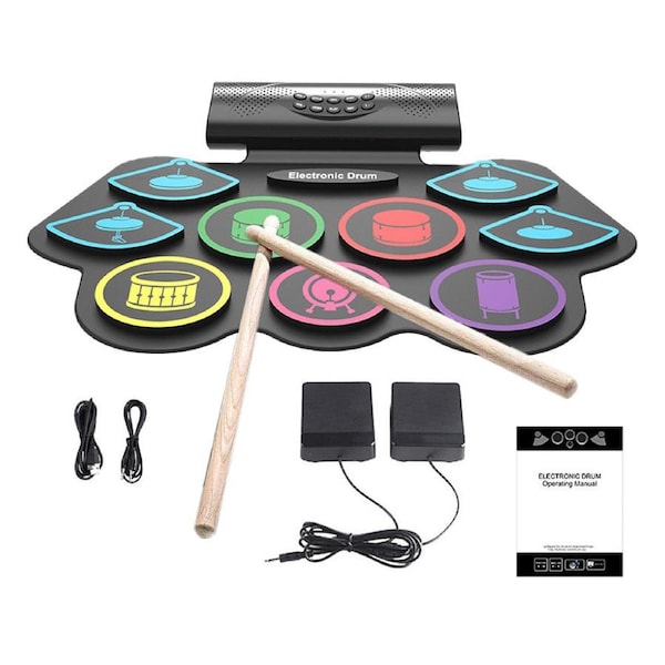 HOLALA Electronic Drum Set 9-Pad Roll-Up Portable with MIDI