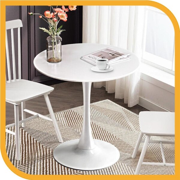 Furb 70cm Dining Table, Round Cafe Restaurant Kitchen Table with Metal Leg Black/White White