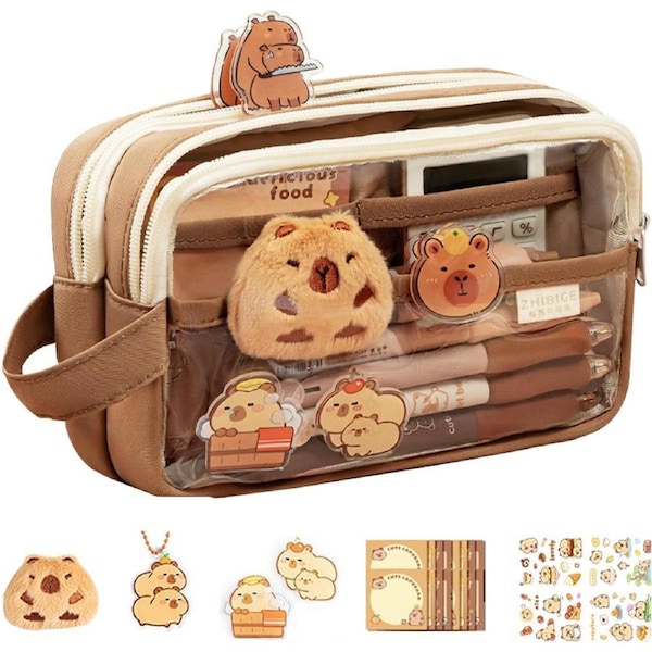 Velocity Pencil Case Cute Pen Holder Clear Capybara for Kids