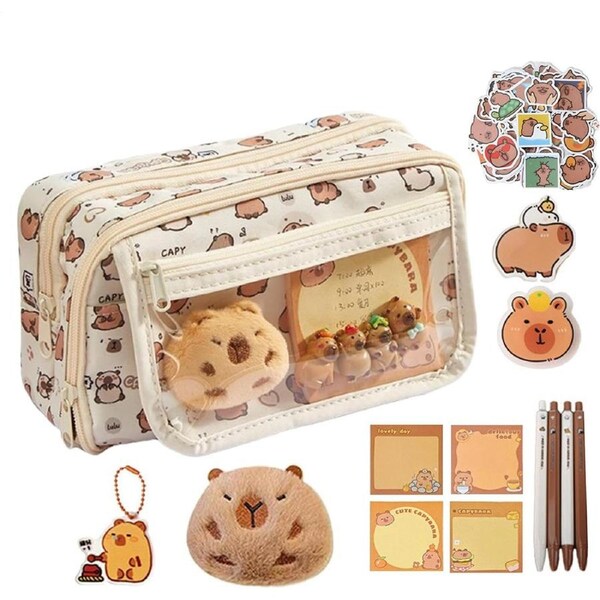 Velocity Pencil Case Cute Aesthetic Large Capacity Capybara for Girls and Students
