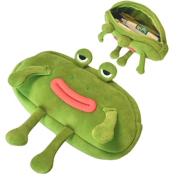 Velocity Pencil Case Cartoon Novelty Plush Frog for Kids and Adults