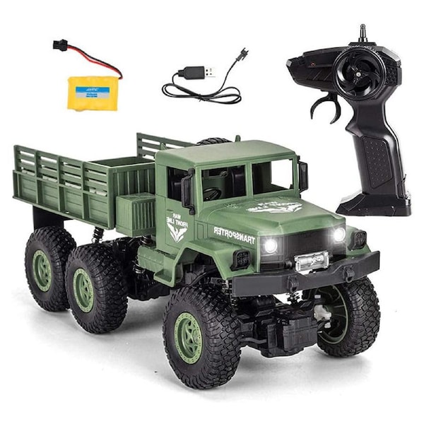 HOLALA 1:18 Scale RC Military Truck 2.4GHz 4WD with Light for Kids-Green B