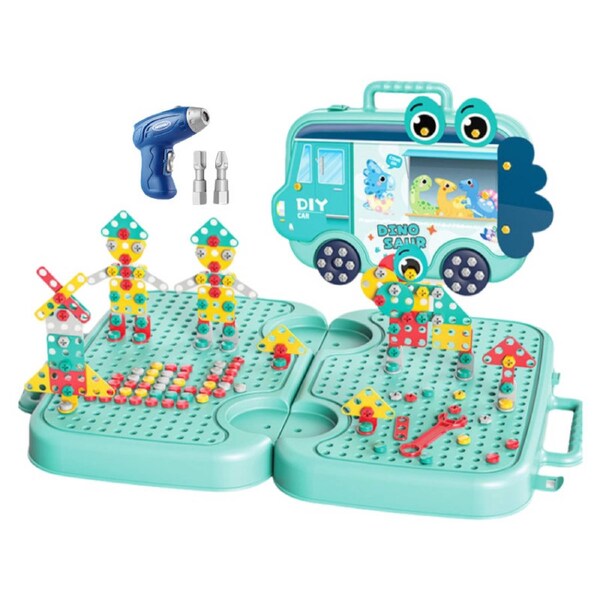 HOLALA 298Pcs Magic Montessori Play Toolbox Kids Tool Set with Electric Drill-Dinosaur