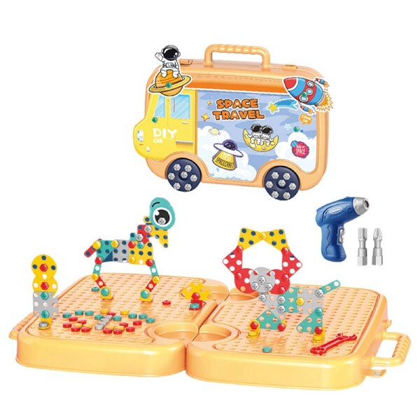 HOLALA 298Pcs Magic Montessori Play Toolbox Kids Tool Set with Electric Drill-Space