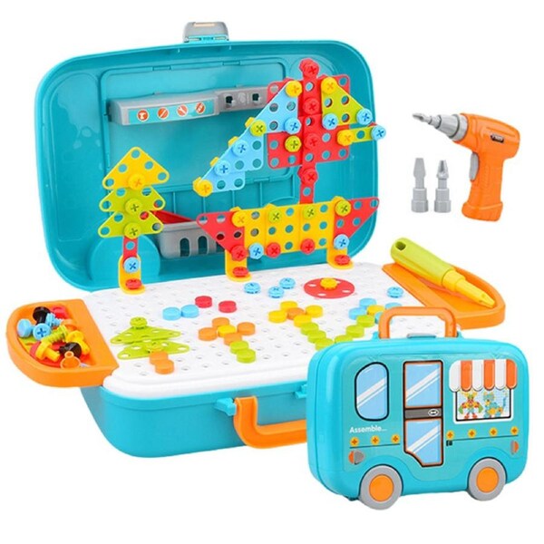 HOLALA 310Pcs Magic Montessori Play Toolbox Kids Tool Set with Electric Drill-Suitcase