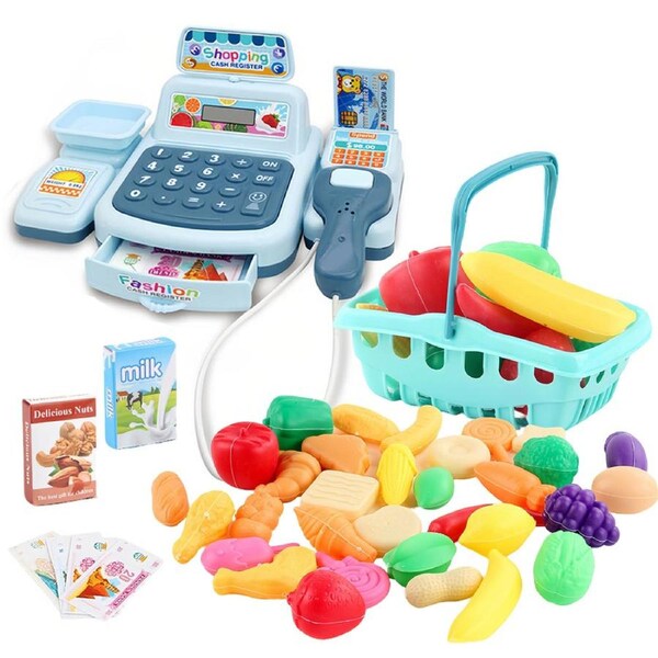 HOLALA Pretend Play Cashier Set with Real Calculato-Blue-8K