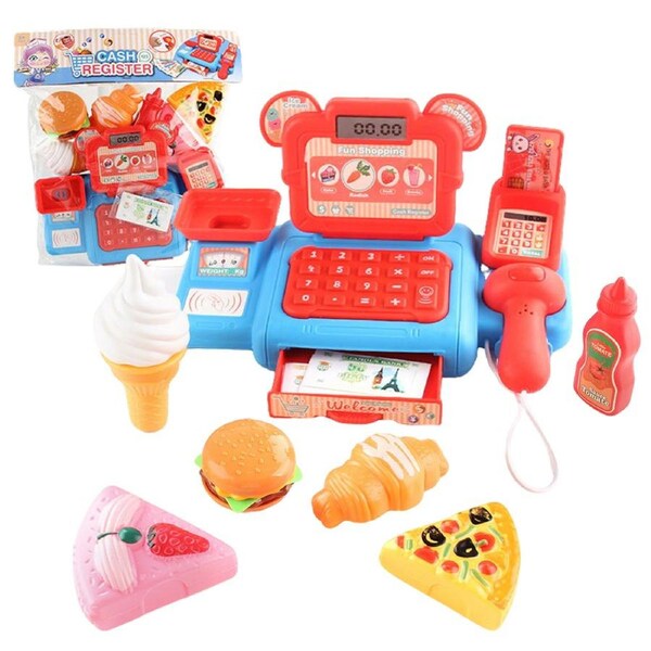HOLALA Interactive Cash Register Toy with Scanner Calculator for Kids-RedBlue-5K