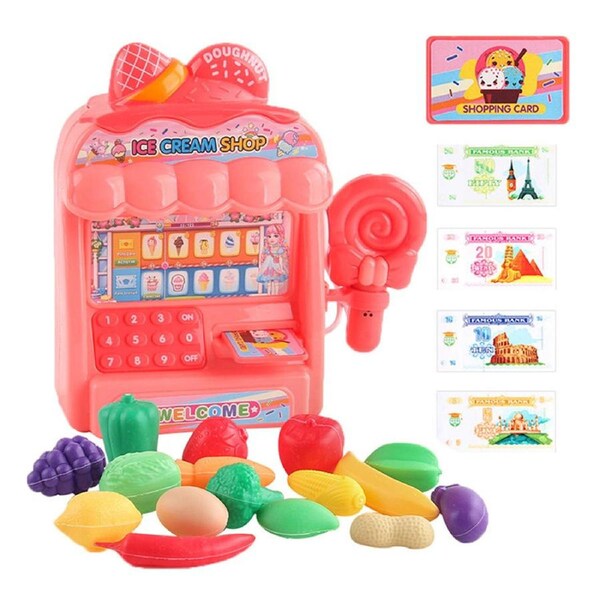 HOLALA Pretend Play Cash Register Playset Toy for Kids-Red-6K