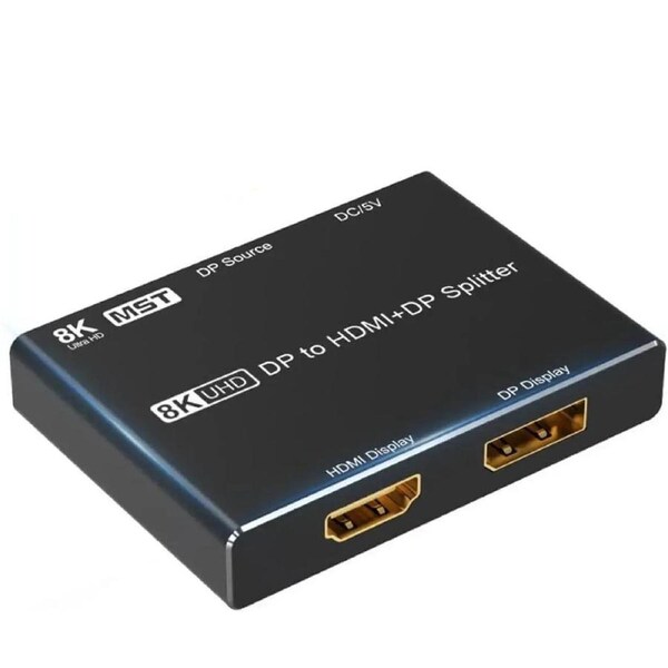 ESTONE DisplayPort 1.4 8K DP to DP&HDMI-Compatible Video Splitter 8K@30Hz 4K@120Hz Support MST SST HDR 4:4:4 Displayport HDMI Splitter