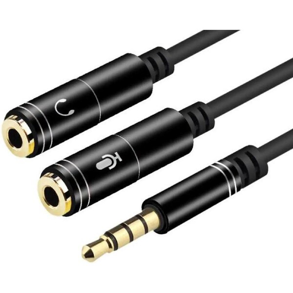 ESTONE (2-PACK)3.5mm Jack Y Splitter Male to 2 Female Ports with Mic Headphone Extension Audio Cable AUX Cord for Speaker Phone-Black