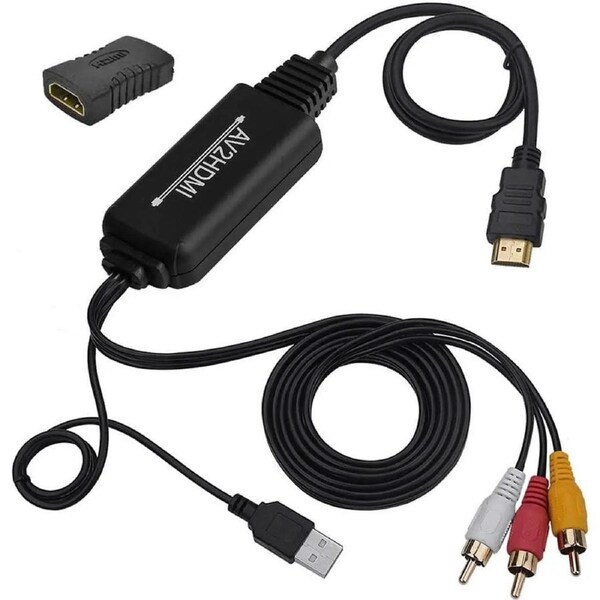 RCA to HDMI Converter, Composite to HDMI Adapter AV to HDMI Support 1080P PAL/NTSC Compatible with PS one, PS2, PS3, STB, Xbox, VHS, VCR, Blue-Ray DVD Players