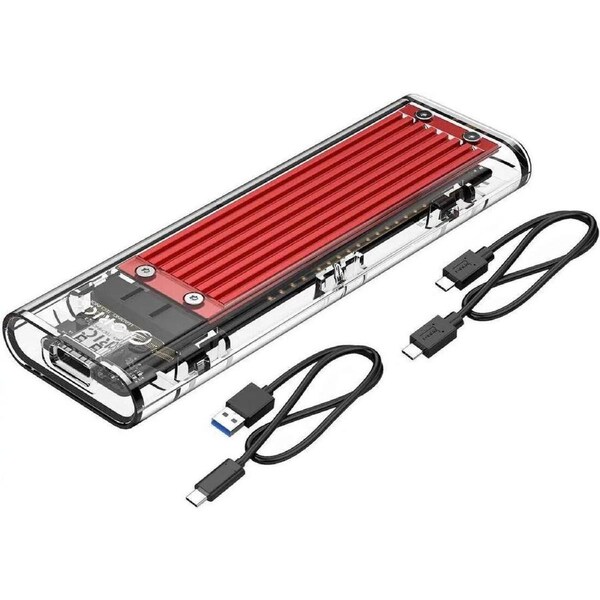 ESTONE Transparent NVMe M.2 Enclosure Tool-Free USB3.1 Type-C Gen2 10Gbps to M.2 SSD Enclosure for Intel 660p/Samsung 970 EVO/Samsung970 Pro 2230/2242/2260/2280 PCIe NVMe M-Key SSD up to 2TB-Red