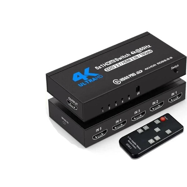 HDMI Switch 7 Ports (7 x 1) 4K 60Hz HDMI 2.0 Switcher with IR Remote Control Support HDR & HDCP 2.2 & 3D &Full HD 1080P, Compatible for PS3/PS4, Xbox 360/One, HDTV, Blu-Ray Player