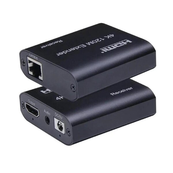 4K 394ft HDMI Extender Over Cat5e / Cat6 / Cat7 Ethernet Cable with Loop-Out, Audio