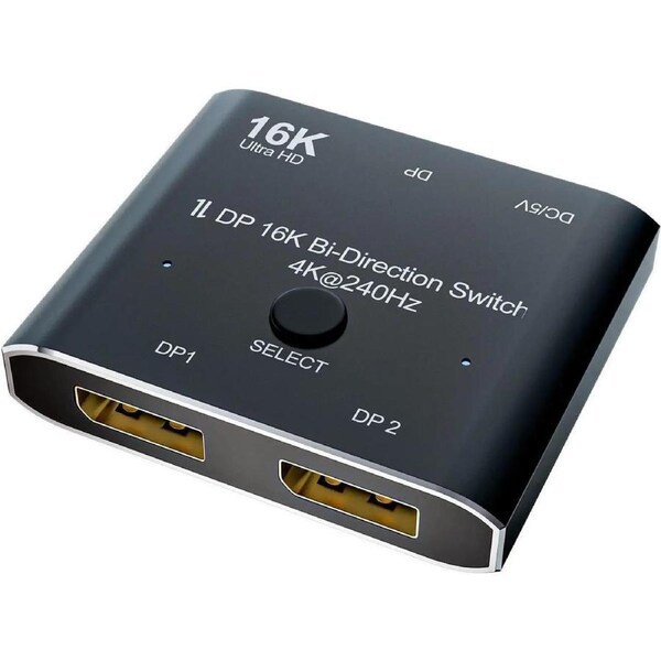 ESTONE DisplayPort 2.0 Splitter Switch 16K,ESTONE DP 2.0 Switcher 2 in 1 Out 16K@60Hz DP Splitter 1 in 2 Out 4K@240Hz Bi-Directional for Multiple Source and Displays(A0201)