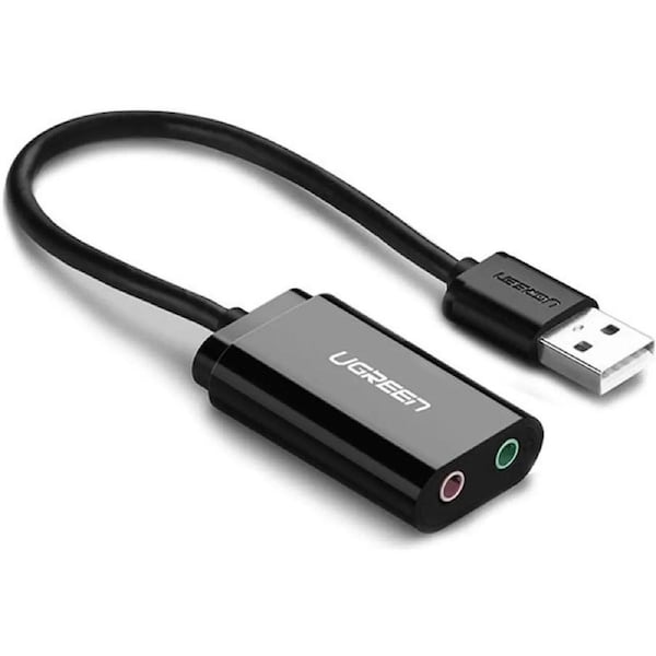 ESTONE USB Audio Adapter External Stereo Sound Card with 3.5mm Headphone and Microphone Jack for Windows Mac Linux PC Laptops Desktops PS5 Black