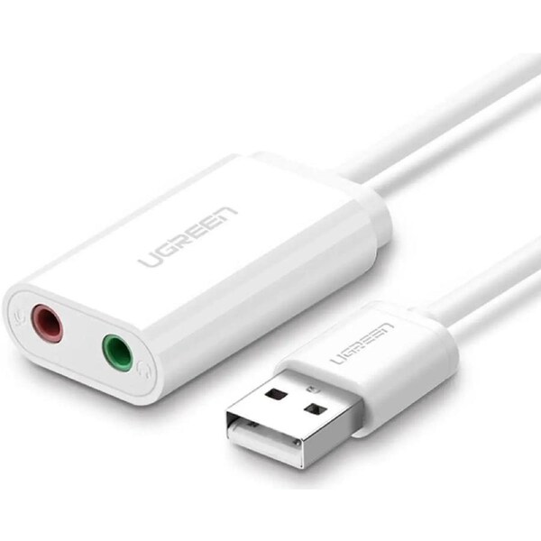 ESTONE USB Audio Adapter, USB to 3.5mm Jack TRS AUX Adapter for Built-in Chip USB Sound Card for Headset with Separate Plug TRS 3 Pole Microphones,White