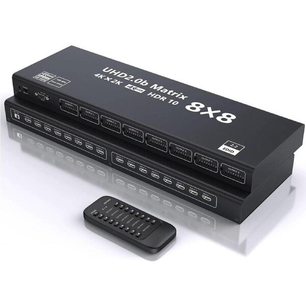 ESTONE 4K@60Hz HDMI Matrix Switch Splitter 8 in 8 Out with Remote, 8x8 HDMI Splitter Switcher 4K, Support 4K@60Hz 3D 18Gbps, HDMI2.0b, 3840*2160@60Hz, 3D, RGB888/YUV444 for PS4,Xbox,Fire Stick,etc