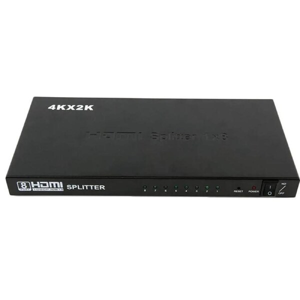 ESTONE 1x8 8 Ports HDMI Powered Splitter Ver 1.3 Certified for Full HD 4Kx2K and 3D Support One Input to Eight Outputs Deep Color Audio Real HDMI, Power Supply Adapter Include