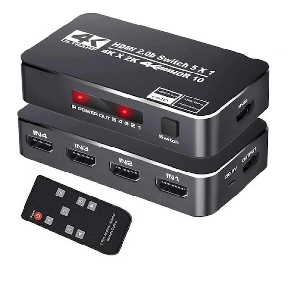 HDMI Switch, 4K 60Hz HDMI Splitter 5 in 1 Out, 5-Port HDMI Switcher Selector with Remote Control,Supports Full HD 4K HDR10 HDCP 2.2 3D Dolby DST Compatible with Fire Stick,HDTV,PS4 Game - OZQ3-3