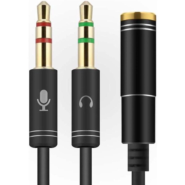 ESTONE (2 Pack) 3.5mm Jack Adapter CTIA - Y Splitter Audio Cable with Separate Microphone and Headphone Connector Compatible for PC, PS4 Gaming Headset- 1Ft/30cm, (Black)