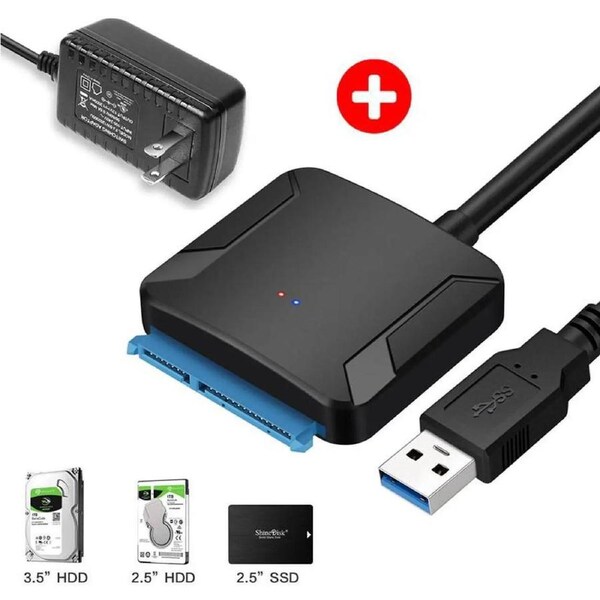 SATA to USB 3.0 Cable, ESTONE USB 3.0 to SATA III Hard Drive Adapter Compatible for 2.5 3.5 Inch HDD/SSD Hard Drive Disk and SATA Optical Drive with 12V/2A Power Adapter, Support UASP