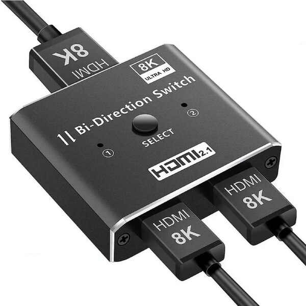 Bi-directional HDMI Switch Splitter 1X2/2X1, 8K Ultra HD HDMI Switcher Support HDMI 2.1 HDCP 2.3, 3D, 1080P, 8k@60Hz for Xbox PS5/4/3 Blu-Ray Player Fire Stick HDTV