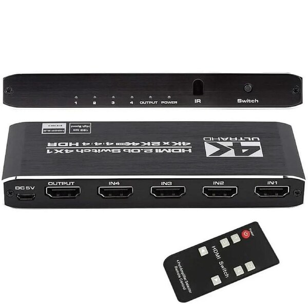 [2023 Upgraded]HDMI Switch 4K@60Hz,4 in 1 Out HDMI Hub Switch with Remote,Aluminum Hdmi 2.0 Switch 4 Port,Support 3D HDR,Compatible with Xbox PS5/4 Blu-Ray Player Fire Stick Roku TV