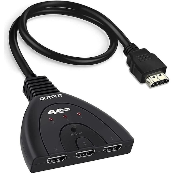 HDMI Switch 4K@60Hz with Pigtail Cable, ESTONE HDMI Switcher 3 in 1 Out, 3 Port HDMI Hub Selector, Supports 4K, 3D, HDCP, HDMI 2.0, HDR Compatible with PS5/4/3 HDTV Blu-Ray Fire Stick