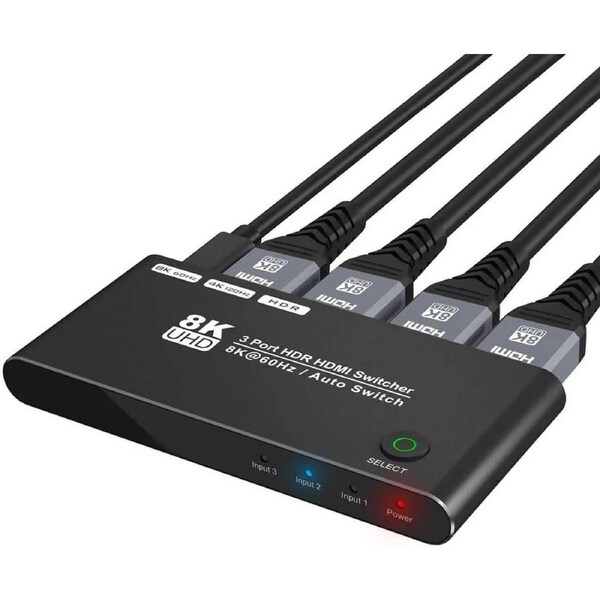 ESTONE HDMI 2.1 Ultra HD 8K High Speed 48Gbps Switcher Only 3in 1out 8K@60Hz 4K@120Hz Converter Compatible with Xbox PS5 Projectors Monitors