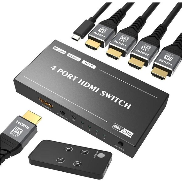 ESTONE HDMI 2.1 Ultra 8K HD 4in 1out Switcher with Remote Control,8K@60Hz 4K@120Hz High Speed 48Gbps Switcher Converter Compatible with Xbox X PS5