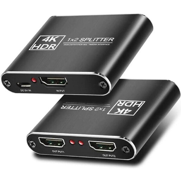 ESTONE 4K@60Hz HDMI Splitter 1 in 2 Out, 2 Way HDMI Splitter for Dual Monitors, 1x2 HDMI2.0 Splitter Video Distributor Mirror Only, Support Full HD 1080P 3D HDCP1.4