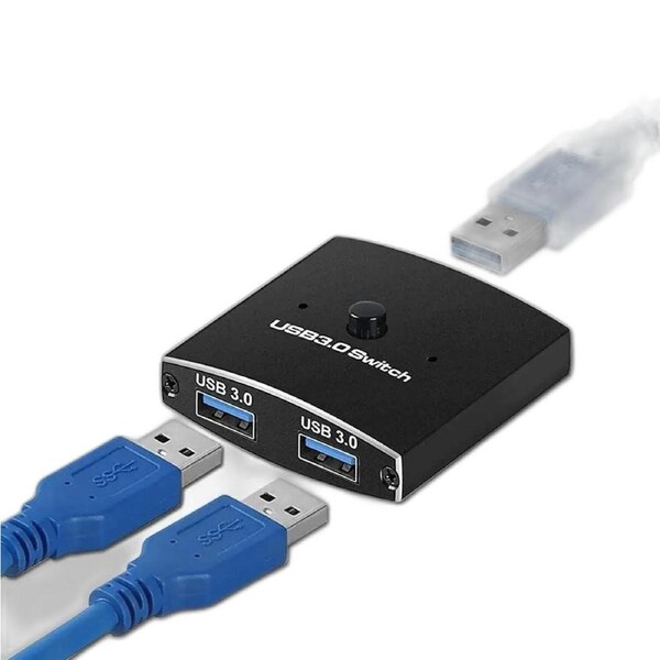 USB 3.0 Switch Selector, Bi-Directional USB Switch 2 in 1 Out / 1 in 2 Out, ESTONE USB Switcher for 2 Computers Share Keyboard Mouse Scanner Printer, 2 USB3.0 Cables Included