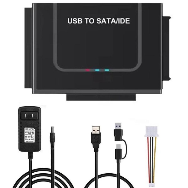 ESTONE USB3.0 Type-C to SSD/SATA/IDE 2.5/3.5/5.25-INCH Hard Drive Converter with UL Power Supply & LED Activity Lights [10TB Support]
