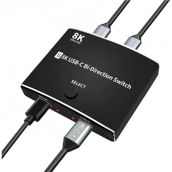 USB C Switch Bi-Directional Switcher 1 in 2 Out/2 in 1 Out USB Switch Selector 2 Computers Share 1 Devices USB KVM Switch 8K@60Hz Video 10Gbps Data Transfer 100W Charging USB-C Cables Included