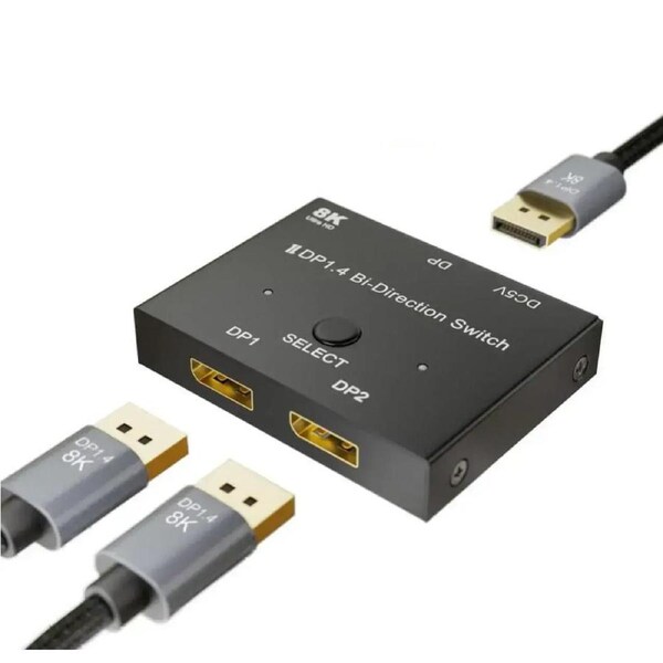 DisplayPort 1.4 Ultra HD 8K High Speed 32Gbps Bi-directional Switch 1 to 2 / 2 in 1 Out 8K@30Hz 4K@120Hz Converter Compatible with Xbox PS5 Projectors Monitors