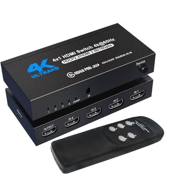 HDMI Switch 4k@60HZ HDMI Splitter 4 in 1 Out HDMI Switcher Selector with IR Remote Control, HDMI 4 Port Box Hub Support 3D HDCP2.2 for PS4/Xbox One/Fire TV/Apple TV/Sky Box/STB/DVD/Roku