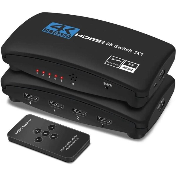 HDMI Switch 4K 60Hz, HDMI Splitter 5 in 1 Out, HDMI2.0 Switch Support 4K@60Hz 18Gbps for Xbox Series PS5/4/3 HD TV Monitor Projector - OZQ3-5