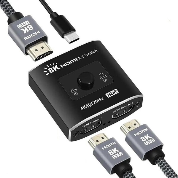 HDMI 2.1 Switch,ESTONE 4K@120Hz HDMI Switcher Ultra HD 8K HDMI Switch 2 in 1 Out, 48Gbps HDMI Hub Support HDR 8K@60Hz, 4K@144Hz, 2K@240Hz for PS4/PS5 Xbox Roku Apple TV Fire Stick (OZ8Q2B)