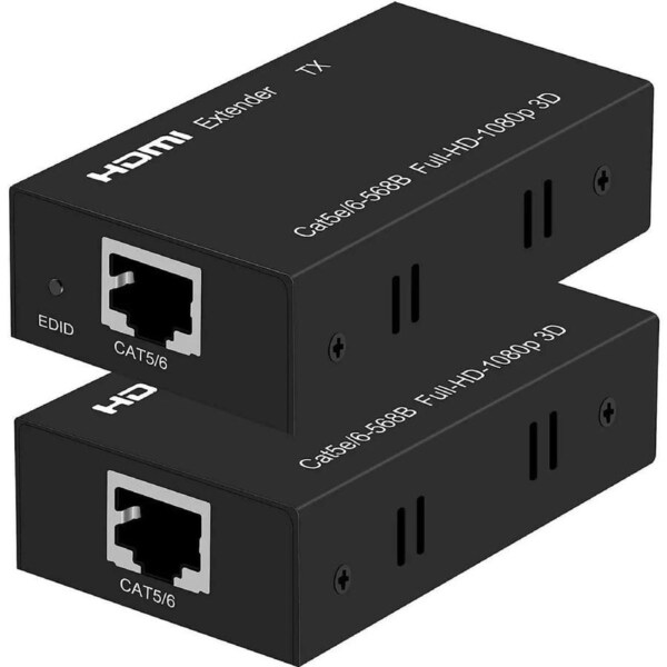 ESTONE HDMI Extender Over Cat5e/6 up to 1080P@60Hz 196ft/60m, FHD HDMI Supports Laptop DVD PS3/4 HD Box, Gaming, Video Production and More