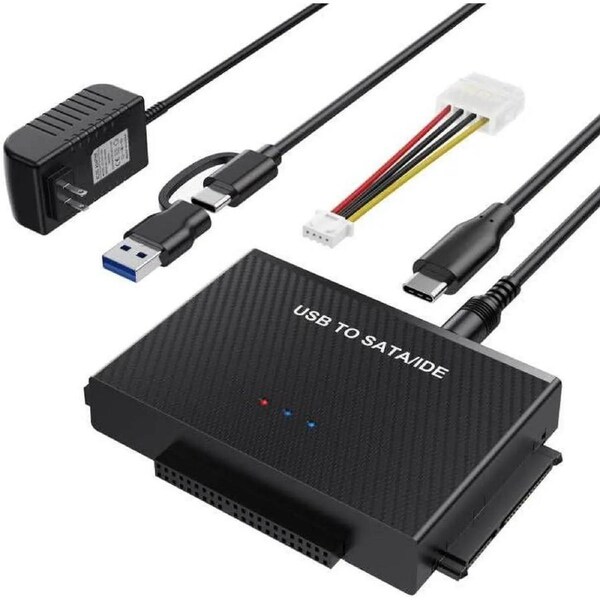 ESTONE SATA IDE to USB C Hard Drive Adapter with Power, IDE to SATA Adapter External Hard Disk Reader for 2.5/3.5 inch IDE