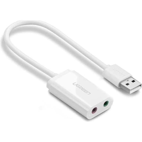 ESTONE USB Audio Adapter Stereo External Sound Card, USB to 3.5mm TRS Headphone + Microphone Audio Jack Splitter for Dual-Plug Gaming Headset to Laptop, Desktop, PC, PS4, PS5- White