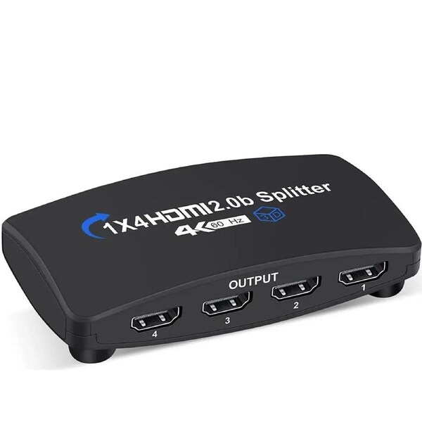 HDMI Splitter 1 in 4 Out,ESTONE 4K HDMI Splitter for Four Monitors Duplicate/Mirror Only, 1x4 HDMI Splitter 1 to 4 Amplifier for Full HD 1080P 3D (1 Source onto 4 Displays)
