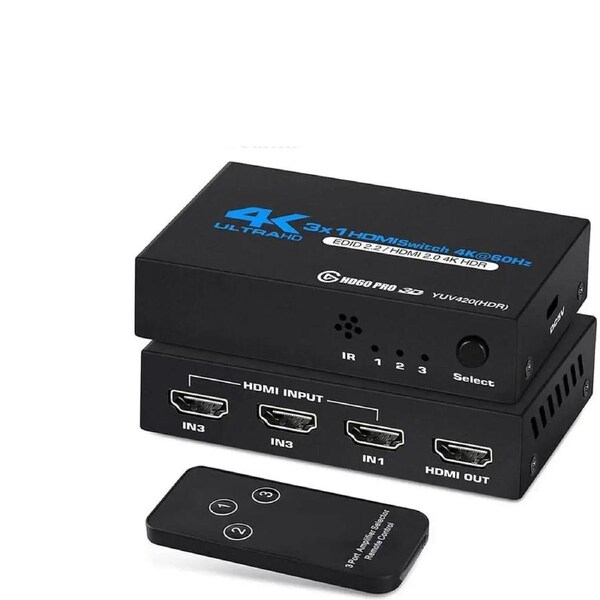 ESTONE HDMI 2.0 Switch 3 Port, HDMI Switch Splitter 3 in 1 Out, Metal HDMI Switcher 4K with IR Remote, Support HDCP 2.2 Support 4K@60Hz Ultra HD 3D 2160P 1080P, Compatible for PS3/PS4,Xbox, OZQ2-1