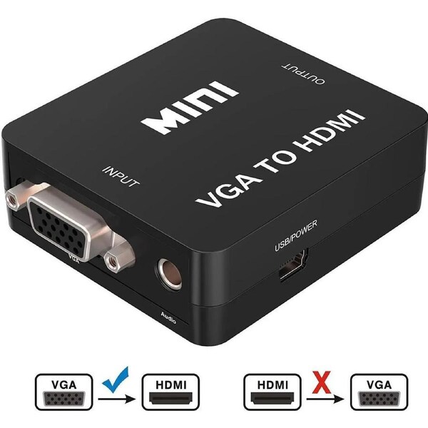 ESTONE Mini VGA to 1080P HDMI adapter Converter VGA2HDMI Converter with Audio for PC Laptop DVD to HDTV Computer Mac Projector (Black)