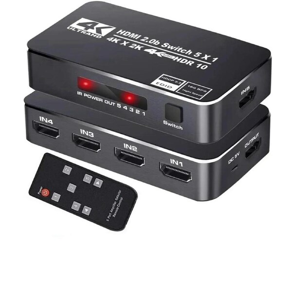 HDMI Switcher, 5x1 HDMI Selector 5 In 1 Out with IR Wireless Remote Control for Fire Stick, Xbox, PS3/4, Roku, Apple TV and DVD Players ect Support 4K*2K(3840*2160) 3D Ultra HD - OZQ3-3