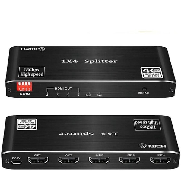 ESTONE 4K HDMI Splitter 1x4 HDR D-o-l-b-y Vision Atmos 4K 1080P Sync,4K 60Hz RGB 8:8:8 HDMI Splitter 1 in 4 Out HDCP2.2, EDID 4K5.1/4K7.1/ Copy, for Game Xbox PS5 1080p120Hz Roku