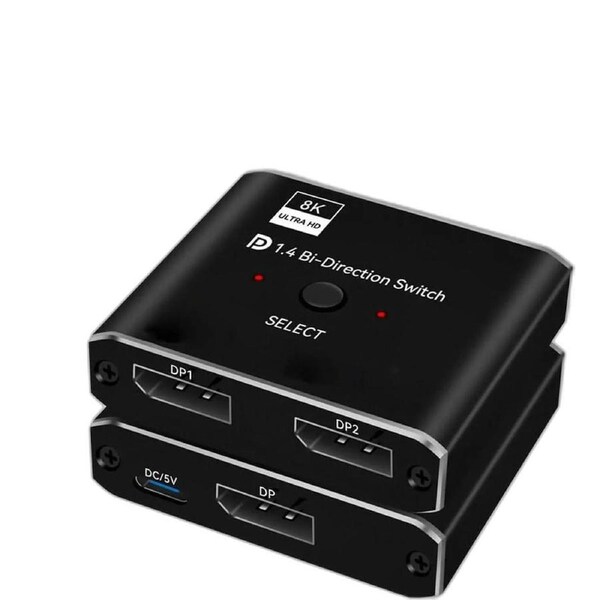 ESTONE DisplayPort Switch 8K Splitter Bidirectional DP 1.4 Switcher 2 in 1 Out/1 in 2 Out Supports 8K@30Hz 4K@120Hz Compatible with PC Host Monitor Laptop etc (OZQD)